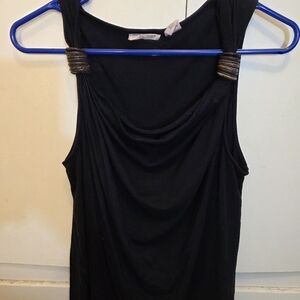 Allison Brittney Black Asymmetrical Embellished Tank Top-Size Large